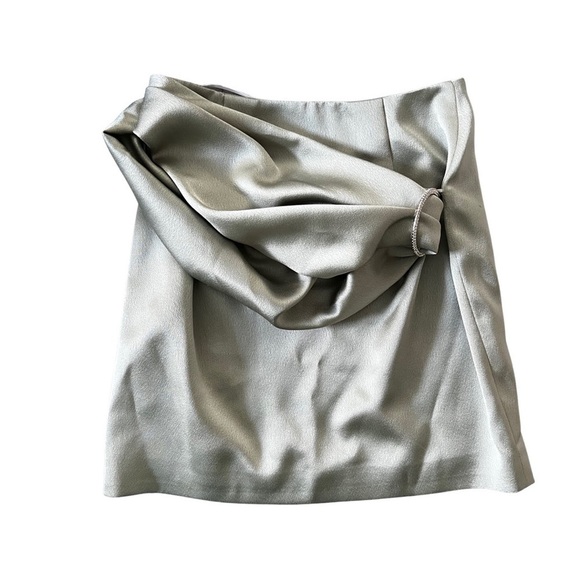 NWT RASARIO Crystal Ring Draped Light Green Satin Mini Skirt Sz 38 - Picture 2 of 8